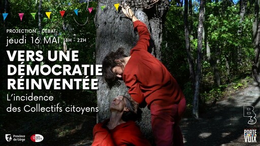 Peut être une image de 2 personnes, personnes faisant de l’escalade, arbre et texte qui dit ’PROJECTION DEBAT jeudi 16 MAI 18-22H 18H 22H VERS UNE DÉMOCRAȚIE REINVENTÉE L'incidence des Collectifs citoyens Province de eliège peuple ከር dulture niture ផ្ PORTE’